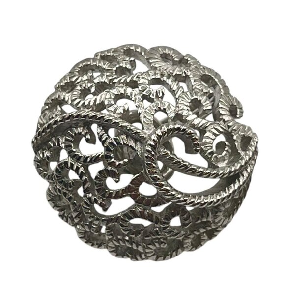 Vintage Trifani Silver Tone Elaborate Etched Swirl Clip On Earrings‎ Elegant - Picture 2 of 4